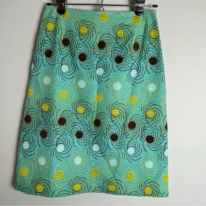 Kathlin Argiro Knee Length Skirt-Light Green Brown Yellow Embroidery-Size 4